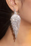 Sparkly Silver Fringed Teardrop Prom Drop Earrings with Rhinestones