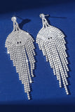 Sparkly Silver Fringed Teardrop Prom Drop Earrings with Rhinestones