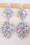 Sparkly Pink Shaped Prom Flower Drop Earrings with Rhinestones