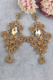 Gold Sparkly Drop Prom Earrings with Rhinestones