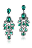 Sparkly Dark Green Leaf Shaped Drop Prom Earrings with Rhinestones