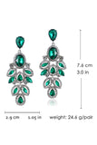 Sparkly Dark Green Leaf Shaped Drop Prom Earrings with Rhinestones
