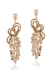 Sparkly Golden Leaf Shaped Drop Party Earrings with Rhinestones