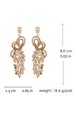 Sparkly Golden Leaf Shaped Drop Party Earrings with Rhinestones