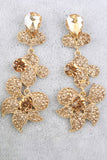 Sparkly Golden Shaped Prom Flower Drop Earrings with Rhinestones