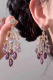Sparkly Shaped Purple Leaf Prom Drop Earrings with Rhinestones