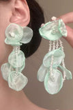 Sparkly Light Green Layered Petal Prom Dropping Earrings with Beading