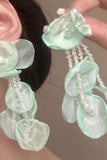 Sparkly Light Green Layered Petal Prom Dropping Earrings with Beading