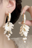Sparkly White Drop Prom Earrings with Pearls