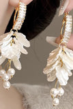 Sparkly White Drop Prom Earrings with Pearls