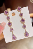 Sparkly Purple Prom Long Drop Earrings with Rhinestones