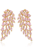 Sparkly Pink Leaf Shaped Drop Prom Earrings with Rhinestones