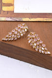 Sparkly Pink Leaf Shaped Drop Prom Earrings with Rhinestones