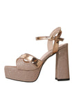 Rose Golden Open Toe Chunky Prom High Heels
