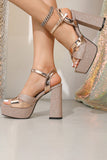 Rose Golden Open Toe Chunky Prom High Heels