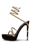 Sparkly Black Golden Prom Strappy High Heels with Rhinestones