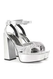 Silver Chunky Prom Open Toe High Heels