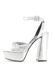 Silver Chunky Prom Open Toe High Heels