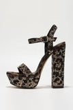 Sparkly Coffee Chunky Leopard Print Prom High Heels