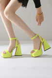 Green Open Toe Chunky Prom High Heels