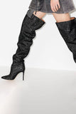 Sparkly Sequin Silver Stilettos Prom Thigh Boots