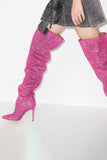 Sparkly Sequin Silver Stilettos Prom Thigh Boots