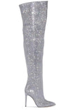 Sparkly Sequin Silver Stilettos Prom Thigh Boots