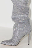 Sparkly Sequin Silver Stilettos Prom Thigh Boots