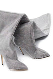 Sparkly Sequin Silver Stilettos Prom Thigh Boots