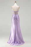 Sparkly Sequin Floral Light Purple Long Corset Prom Dress with Slit