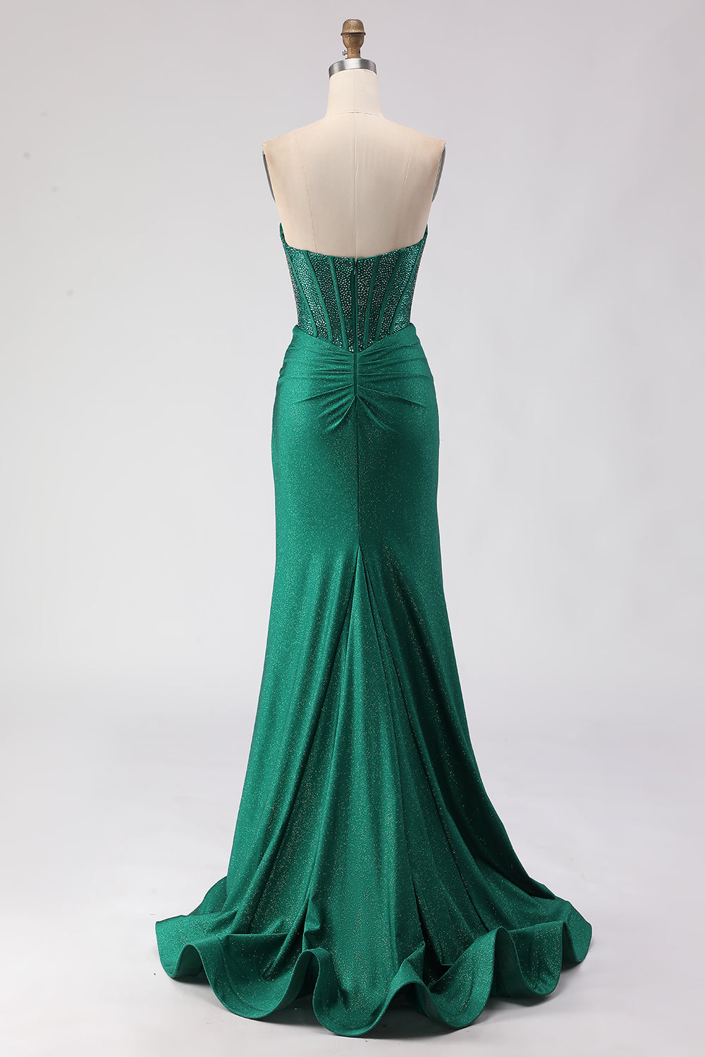 Leely Women Sparkly Dark Green Corset Sweetheart Maxi Prom Dress with