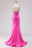 Sparkly Fuchsia Sweetheart Beaded Long Corset Prom Dress with Slit