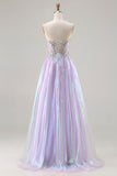 Sparkly Purple A Line Sweetheart Long Corset Prom Dress with Appliques