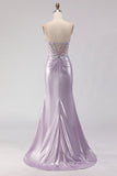 Sparkly Light Purple Corset Floral Mermaid Long Prom Dress with Beading