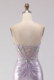 Sparkly Light Purple Corset Floral Mermaid Long Prom Dress with Beading