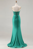 Sparkly Dark Green Strapless Mermaid Long Corset Prom Dress with Beading