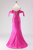 Sparkly Fuchsia Mermaid Beaded Long Corset Prom Dress with Slit