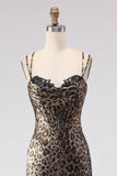 Sparkly Khaki Mermaid Leopard Print Long Corset Prom Dress with Beading