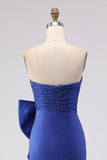 Royal Blue Strapless Mermaid Satin Long Prom Dress with Slit