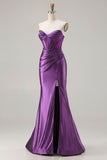 Sparkly Dark Purple Mermaid Beaded Long Corset Prom Dress with Slit