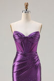 Sparkly Dark Purple Mermaid Beaded Long Corset Prom Dress with Slit