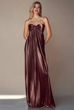 Coffee Pleated Sweetheart Long Wedding Guest Dress