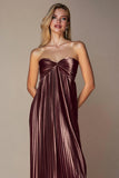 Coffee Pleated Sweetheart Long Wedding Guest Dress