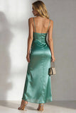 Emerald Green Spaghetti Straps Ruched Maxi Bridesmaid Dress with Slit