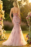 Floral Blush Mermaid Sweetheart Maxi Prom Dress with Cape