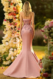 Floral Blush Mermaid Strapless Sparkly Maxi Corset Prom Dress with Sequins