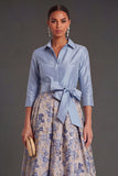 Navy Jacquard Floral A Line Long Formal Dress with Bow