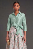 Navy Jacquard Floral A Line Long Formal Dress with Bow