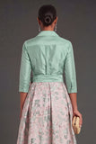 Navy Jacquard Floral A Line Long Formal Dress with Bow