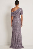 Sparkly Sequined Dark Green Mermaid One Shoulder Long Gala Dress